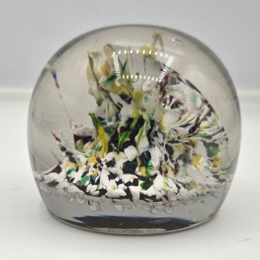 Vintage Art Glass Paperweight Splash Multicolor Spatter‎ Controlled Bubble 3"